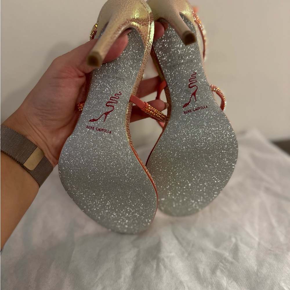 Rene Caovilla Pink and Gold Spiral Heels - Picture 4 of 8